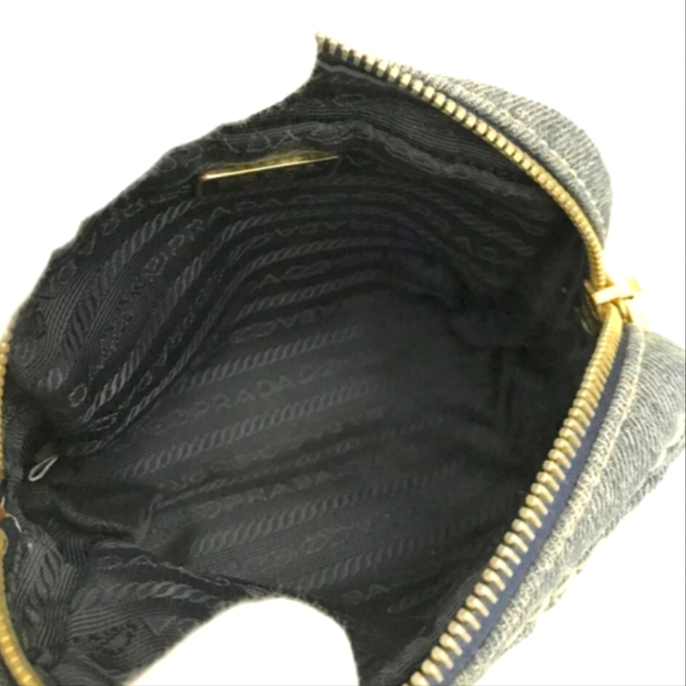 PRADA LOGO PLATE DENIM COSMETIC POUCH BAG BLUE - Picture 6 of 12